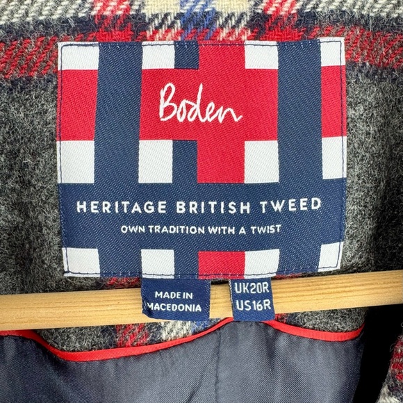 BODEN Heritage Vintage Tweed Gray Wool Plaid Blazer Women’s U.S. 16 Preppy EUC - Picture 3 of 9